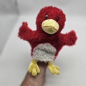 Harcourt Red Bird Hand Puppet Plush Stuffed Animal Toy Small Washable Kids